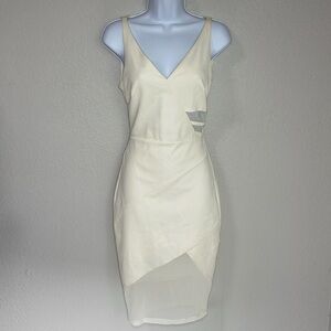 Bebe V-Neck Sleeveless Sheer Mesh Panels Ivory Fitted Dress Open Back Size XXS